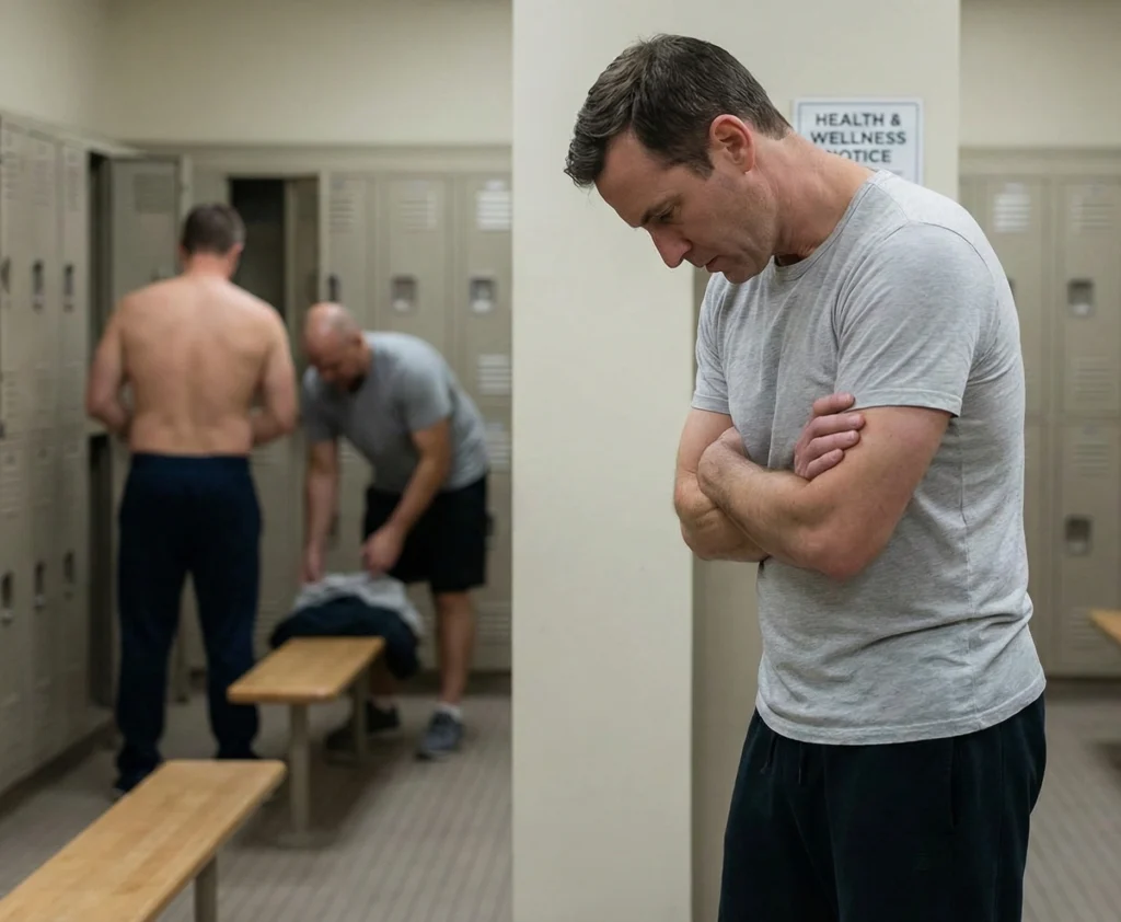 man standing in a changing room