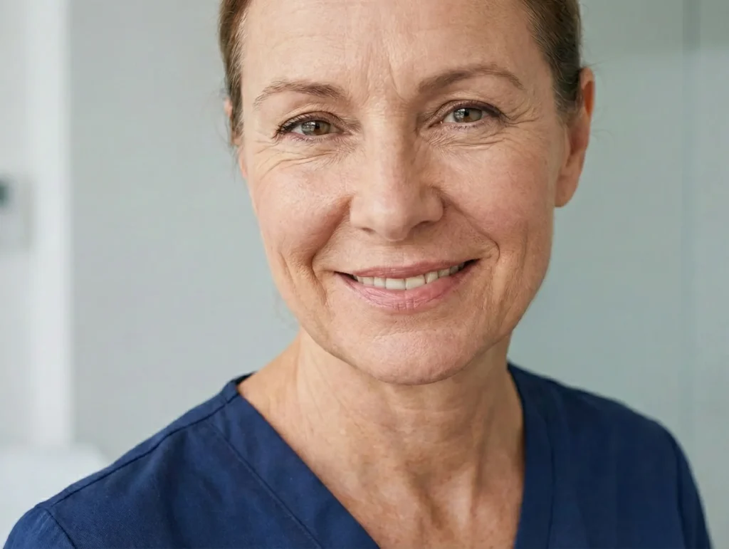 a old age female with nasolabial folds