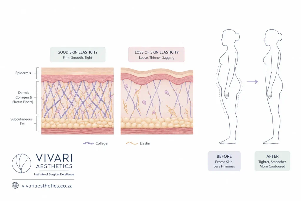 Illustration showing why loose skin develops after major weight loss